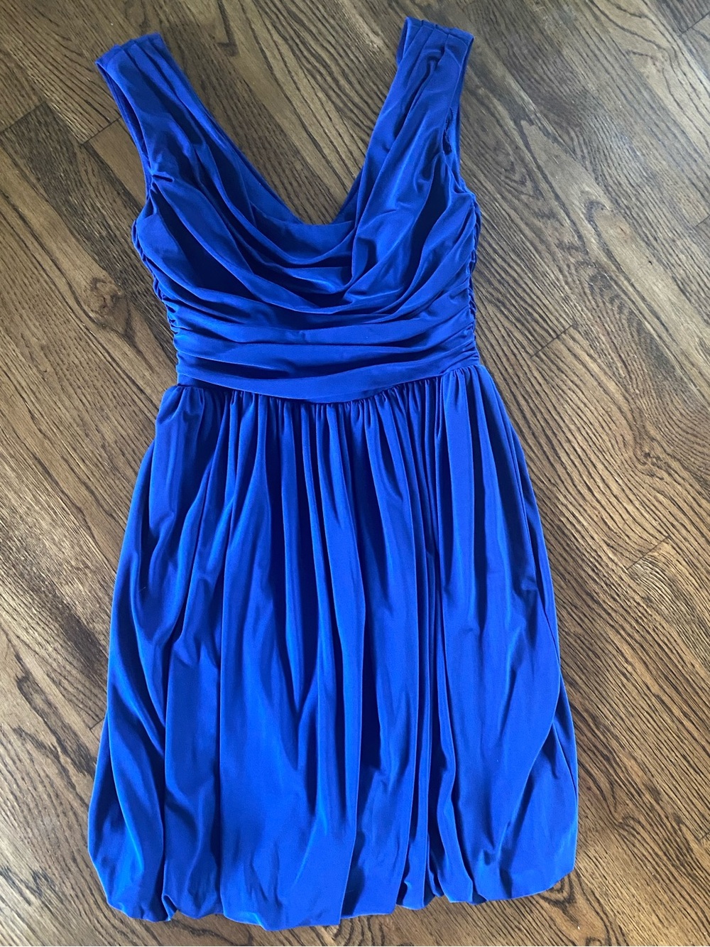 Beautiful Scarlett Nite Royal Blue Draped Cowl Mini Dress